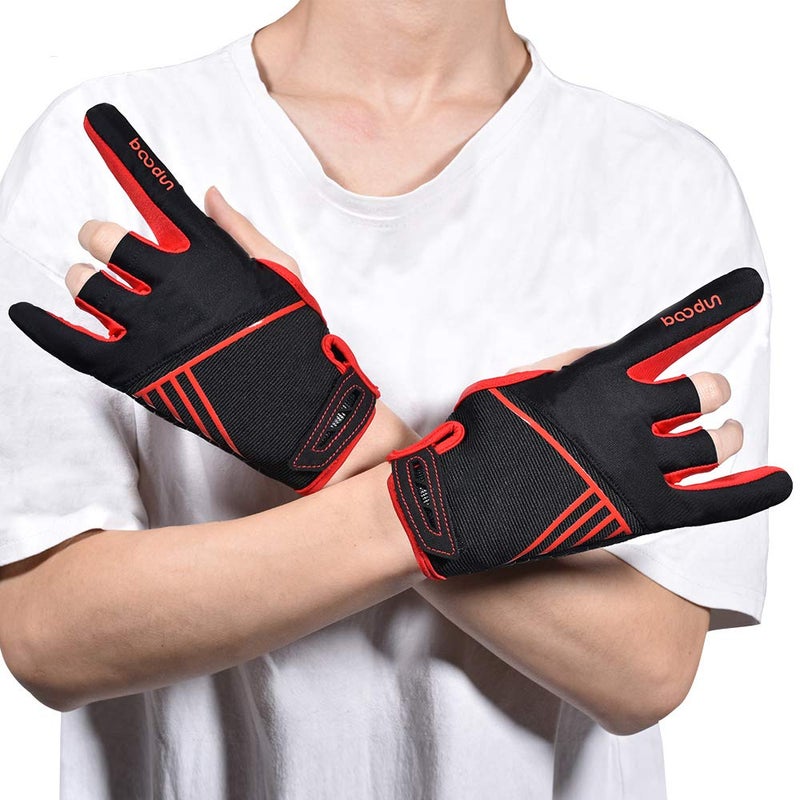 Mumian Professional Anti-Skid Bowling Gloves Comfortable Bowling Accessories Semi-Finger Instruments Sports Gloves Mittens for Bowling (Black Red, M) - Image 2